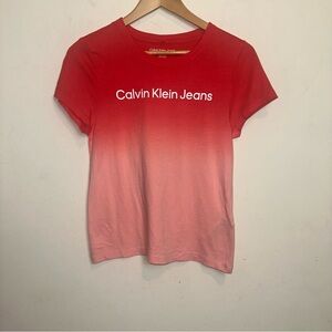 Calvin Klein Tshirt Women Size Med 2 Tone Boxy Fit Short Sleeve Pink Orange Y2K